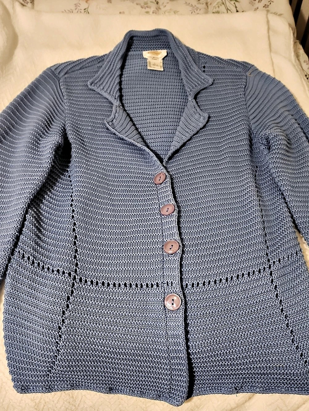 Talbots Cotton Knit Cardigan in Blue Size Large